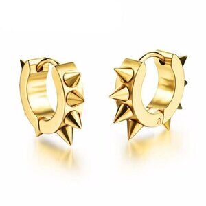 Diona J 1Pair BTS Boys Hip hop Awl Punk Stainless Spike Hoop Gold Earrin…